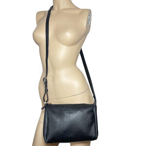 Derek Alexander EW Black Leather Organizer Pockets Crossbody Shoulder Bag Unisex